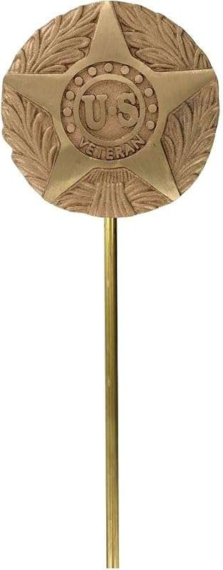 US Military Veteran Cast Bronze Grave Marker with 21-Inch Metal Rod