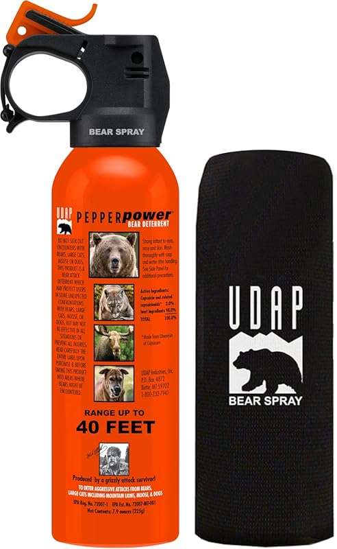 UDAP Pepper Power 7.9oz Bear Spray with Hip Holster for Camping and Hi