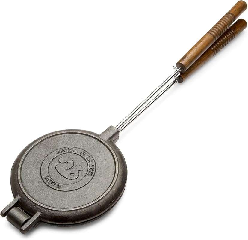 ROME Chuckwagon Cast Iron Waffle Iron for BBQ Grill and Campfire Use