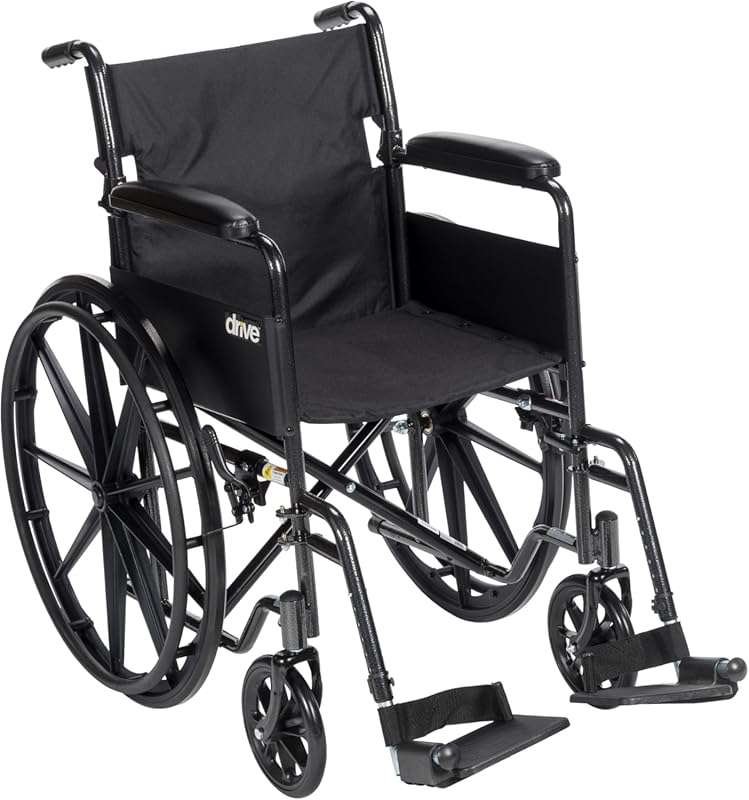 Drive Medical Silver Sport Folding Transport Wheelchair, Lightweight M