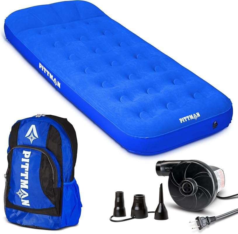 Pittman Deluxe Inflatable Kids Air Mattress with Electric Pump & Backp