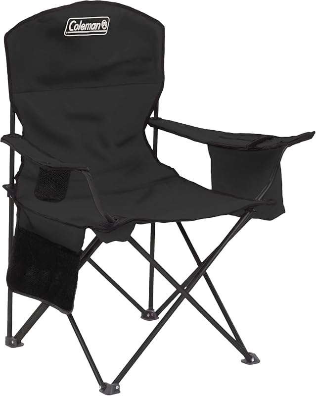 Coleman Portable Camping Chair: Cushioned, 4-Can Cooler, Side Pockets,