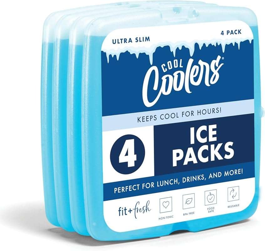 Fit & Fresh 4 Pack Slim Ice Packs for Lunch Boxes & Coolers, Quick Fre