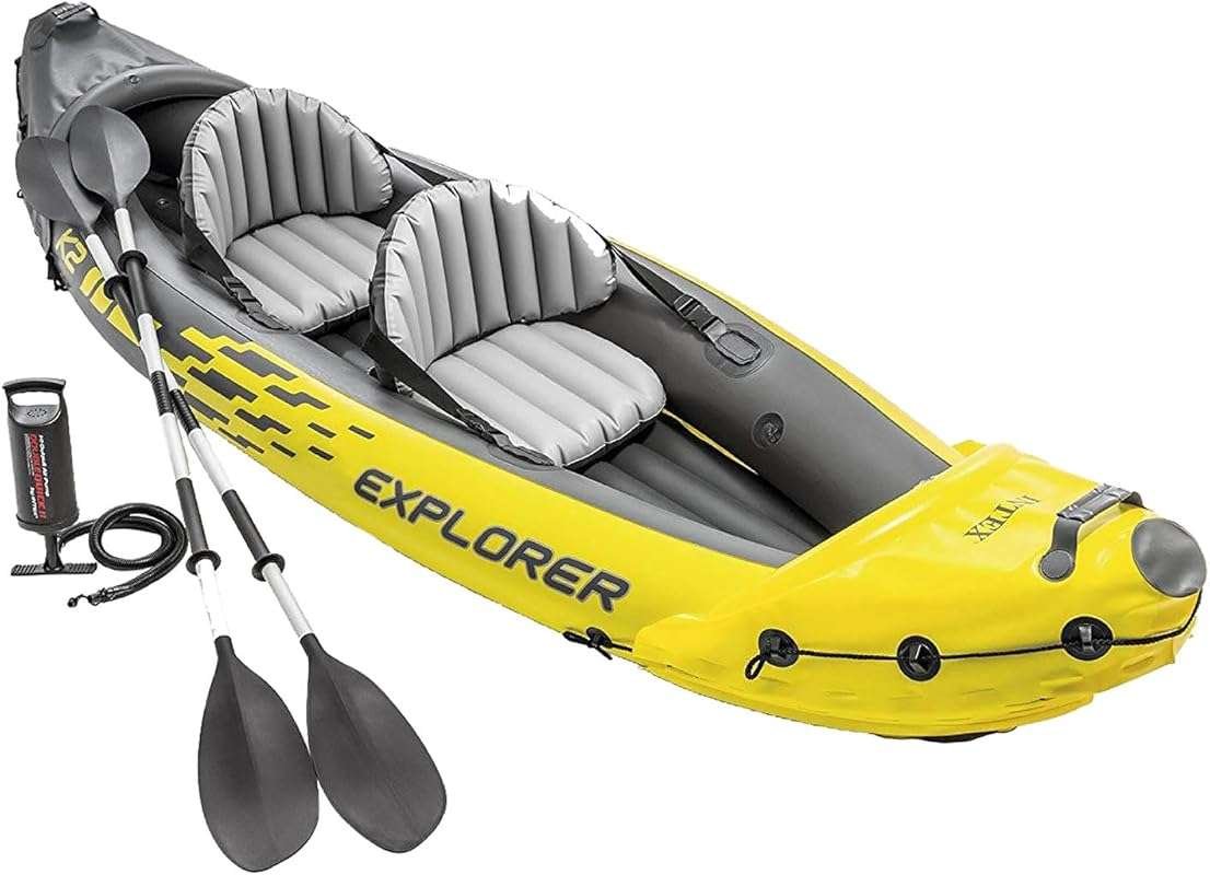 Intex 68307EP Explorer K2 2-Person Inflatable Kayak Set, 400lb Capacit