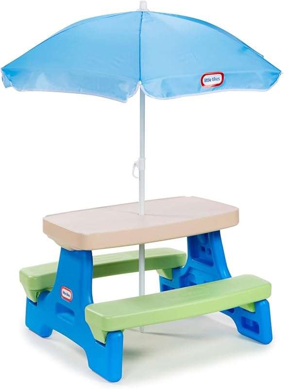Little Tikes Easy Store Jr. Picnic Table with Umbrella, Durable Kids O