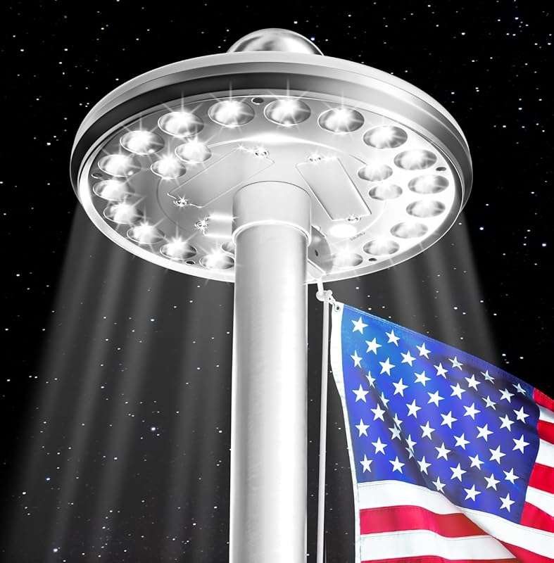 Deluxe Solar Powered Flag Pole Light - 1300 Lumen, 12+ Hour Bright Out