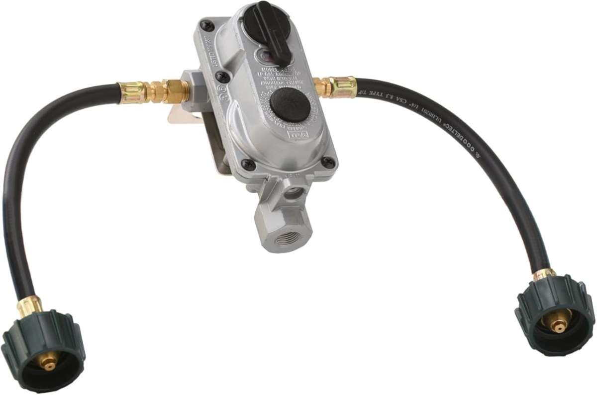 Flame King 2-Stage Auto Changeover LP Propane Regulator with Two 12 In