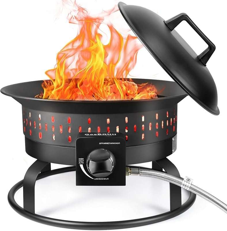 Outdoor Portable Propane Fire Pit: 19-Inch, 60,000 BTU Gas Firebowl wi