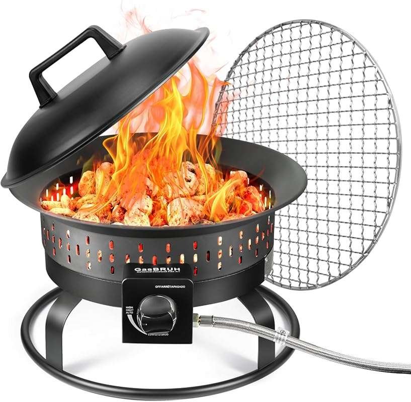 19 Inch Portable Propane Fire Pit: 60,000 BTU Smokeless Gas Firebowl w