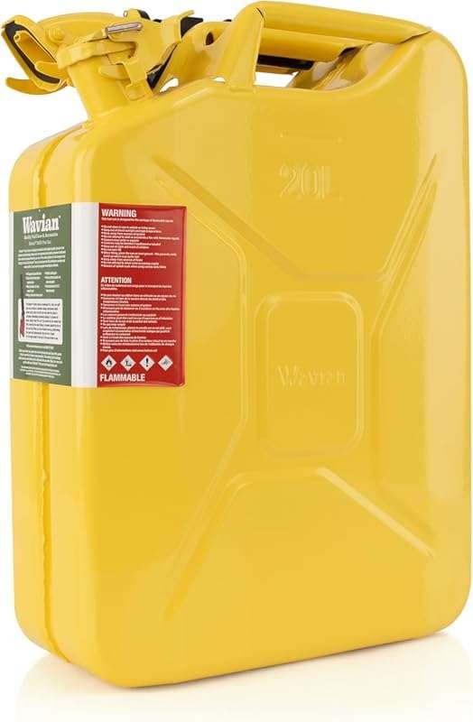 Wavian USA 20 Liter Yellow NATO Jerry Can with Rust-Proof Spout System