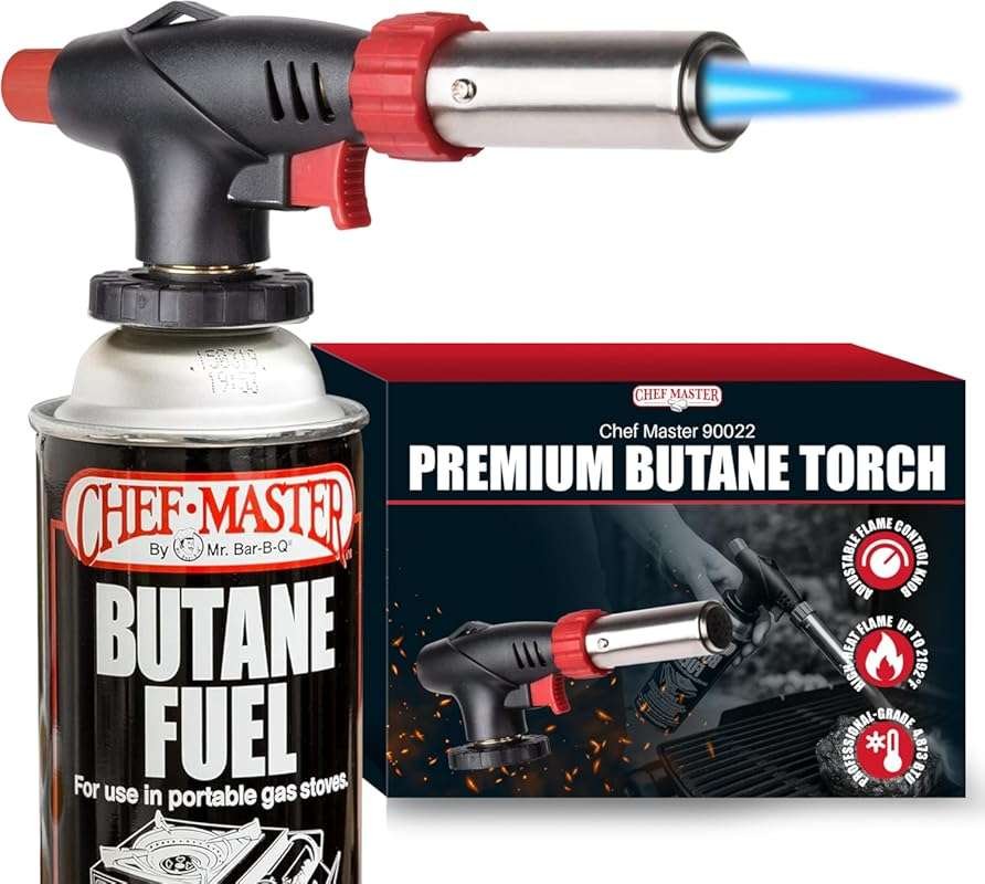 Chef Master Refillable Butane Torch Lighter with Adjustable Flame for 