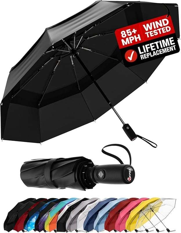 REPEL Windproof Travel Umbrella: Compact, Auto Folding, Strong 85MPH W