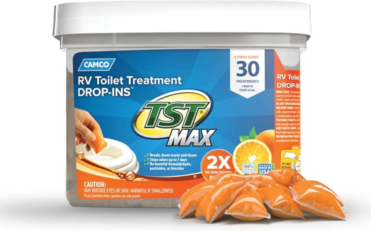 Camco TST MAX RV Toilet Treatment Drop-INs: Orange Scent, Controls Odo