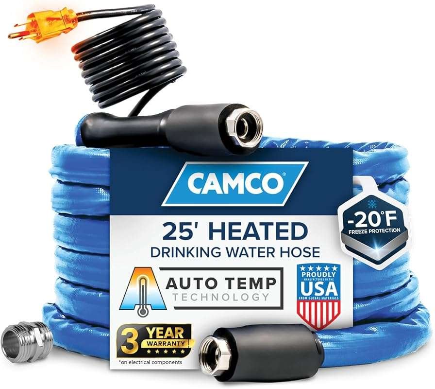 Camco 25-Ft Heated RV Water Hose with Freeze Protection to -20°F, Ener