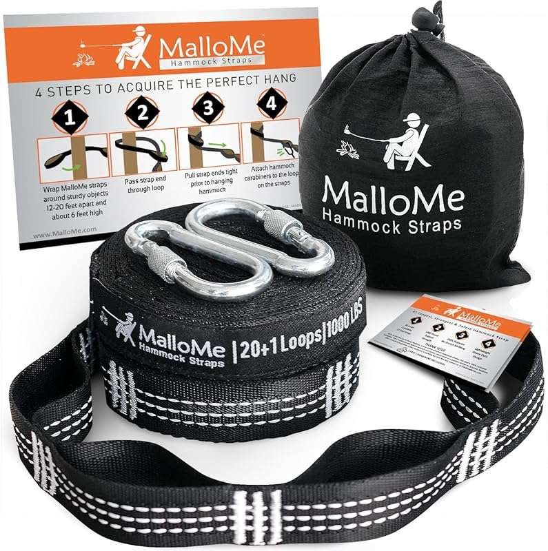 MalloMe XL Hammock Straps: Heavy Duty 12ft Tree Straps with 40 Loops, 