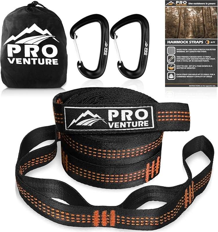 Hammock Straps with Carabiners: 10ft, 30+2 Loops, 1200lbs, 100% Non-St