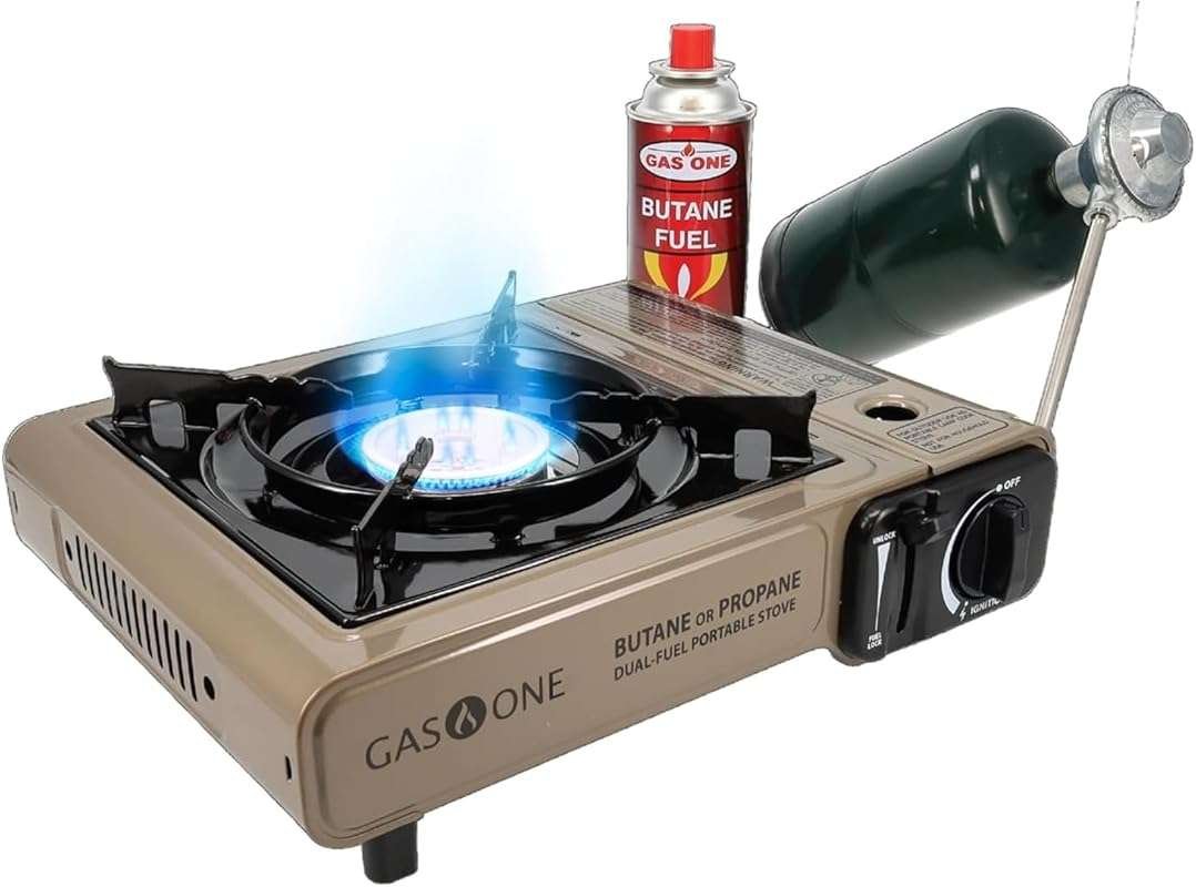 Gas One GS-3400P Dual Fuel Portable Camping Stove - Propane/Butane wit