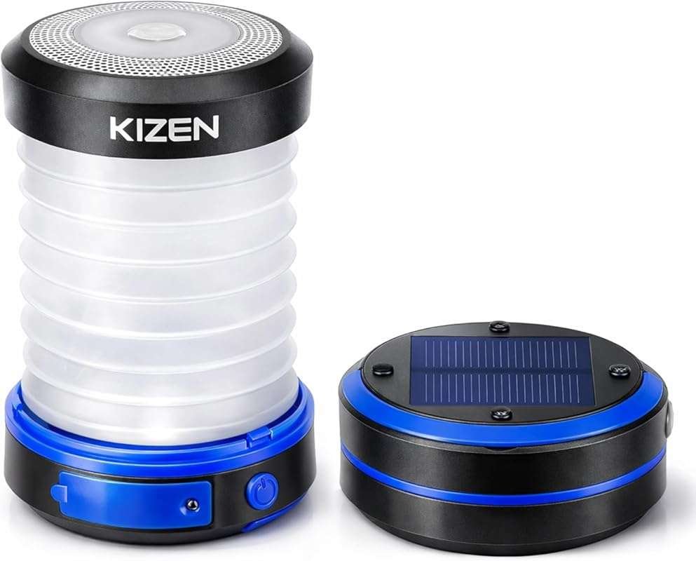 Kizen Outdoor Solar Lantern: Rechargeable LED Light, Collapsible for C