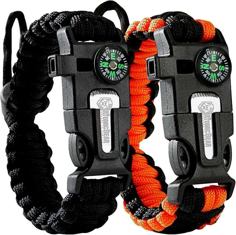 Atomic Bear Paracord Bracelet (2 Pack) - Fire Starter & Whistle