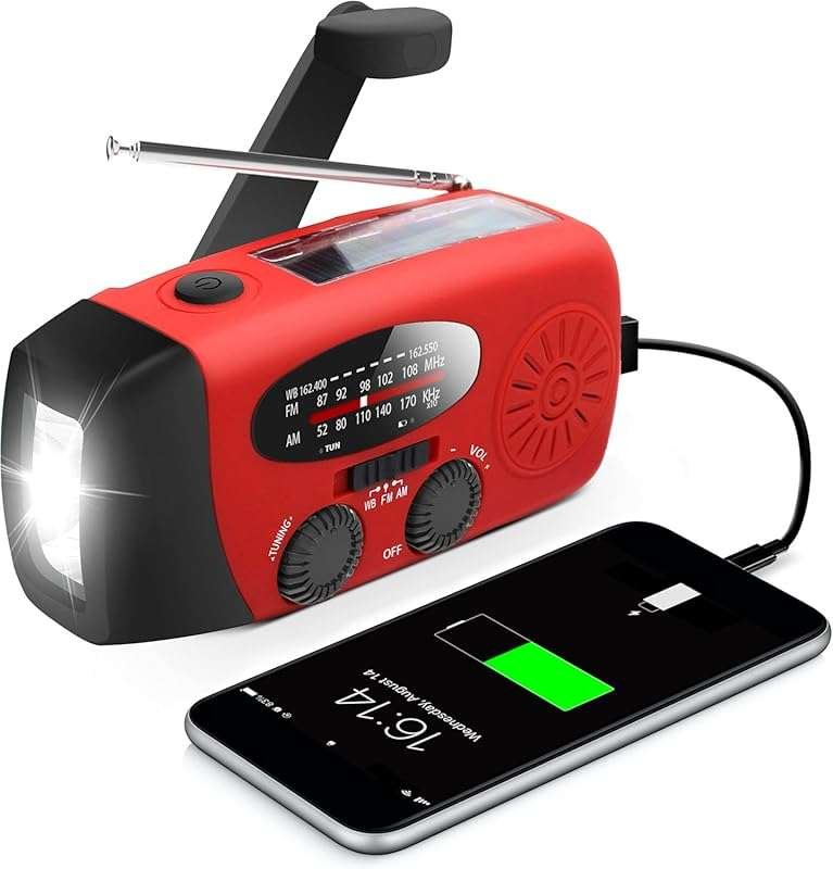 RunningSnail Emergency AM/FM NOAA Radio: 2000mAh Power Bank, USB/Solar