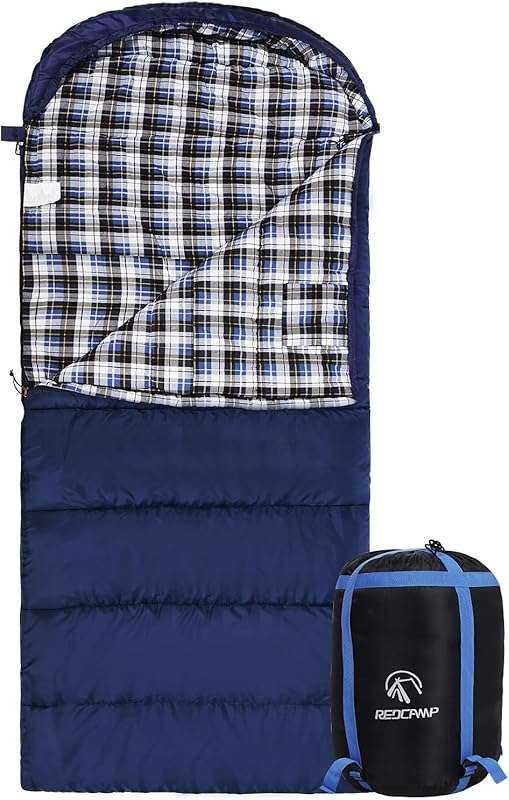 REDCAMP Adults' Flannel Sleeping Bag with Detachable Hood, Comfortable