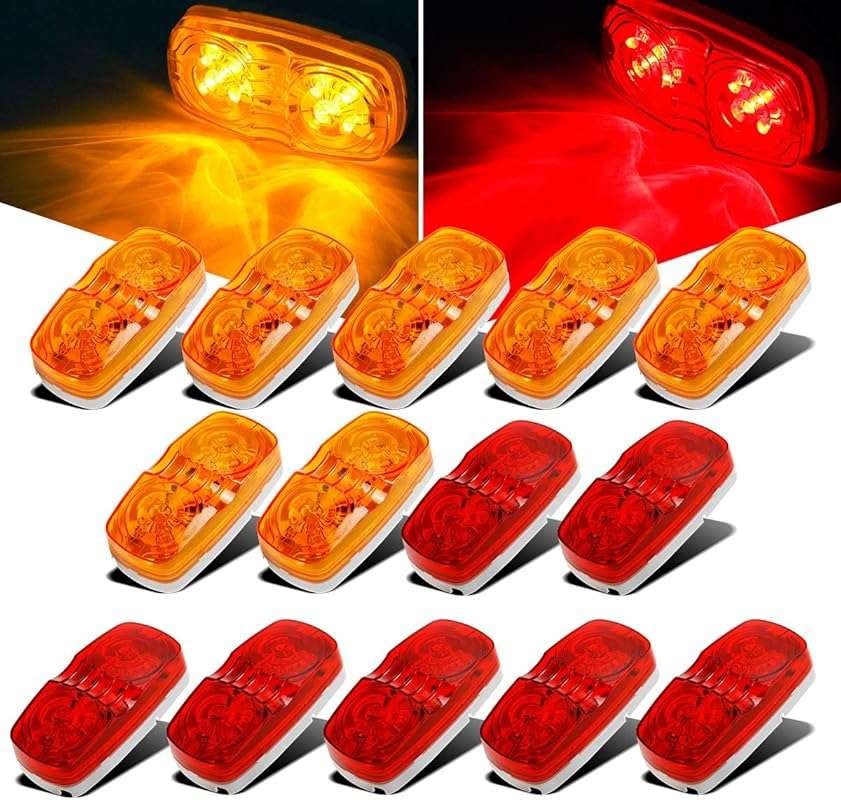 Partsam 14x DOT Approved 12V LED Side Marker Clearance Lights, Red/Amb