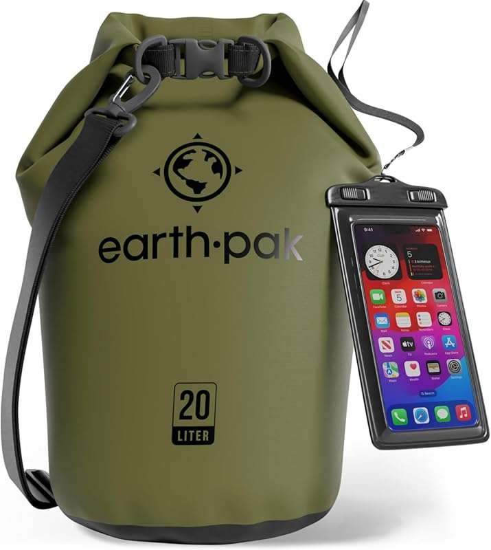 Earth Pak Waterproof Dry Bag Roll Top Sack with Included Waterproof Ph