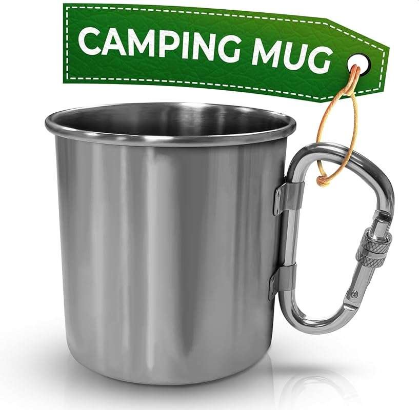 13.5oz Stainless Steel Camping Mug with Carabiner - Lightweight Backpa