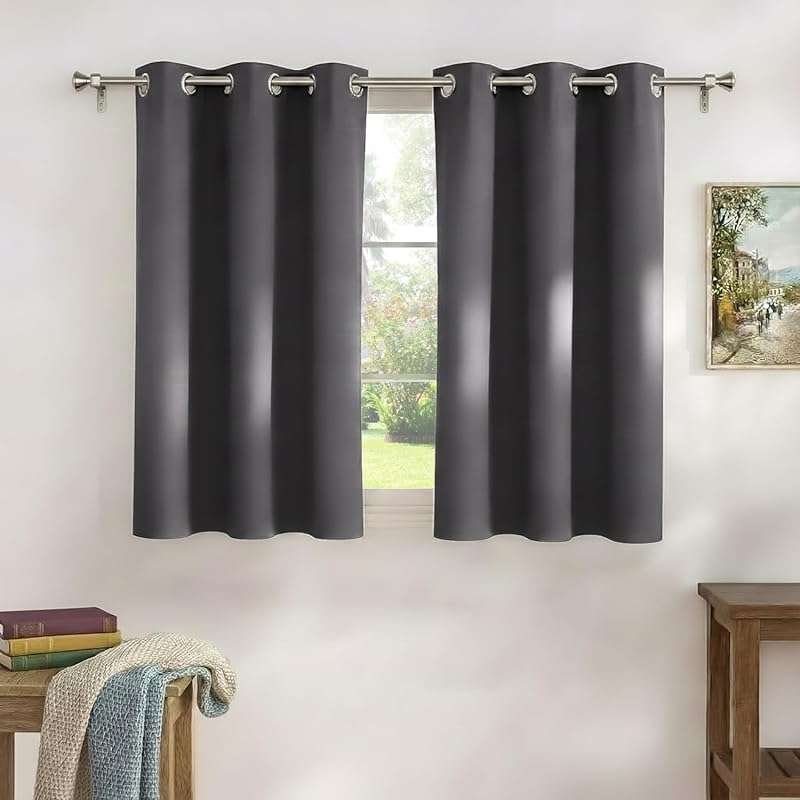 PONY DANCE Short Gray Blackout Curtains for Kitchen Over Sink 36 inch 