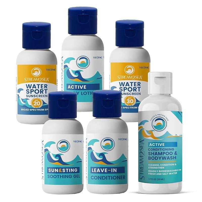 STREAM 2 SEA Natural Travel Size Toiletries: 6-Pack with Shampoo, Cond