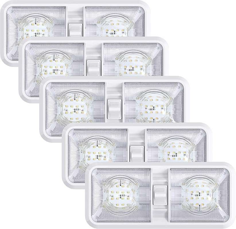 Leisure LED 5 Pack RV LED Ceiling Double Dome Light Fixture ON/OFF Swi