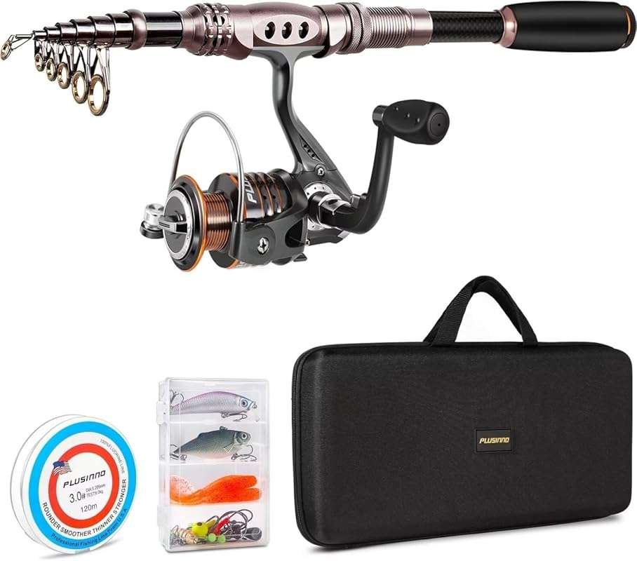 PLUSINNO Carbon Fiber Telescopic Fishing Rod and Reel Combo Kit for Sa