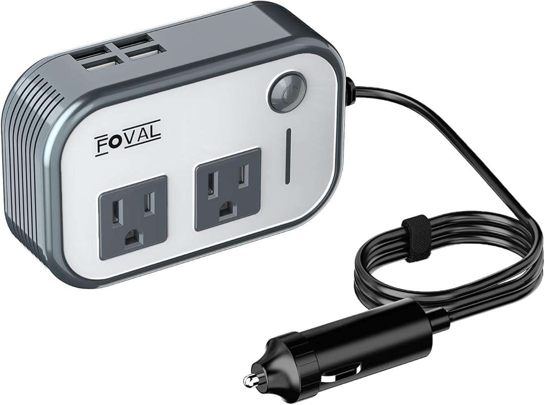 FOVAL 200W Car Power Inverter: 12V DC to 110V AC with 4 USB Ports for 