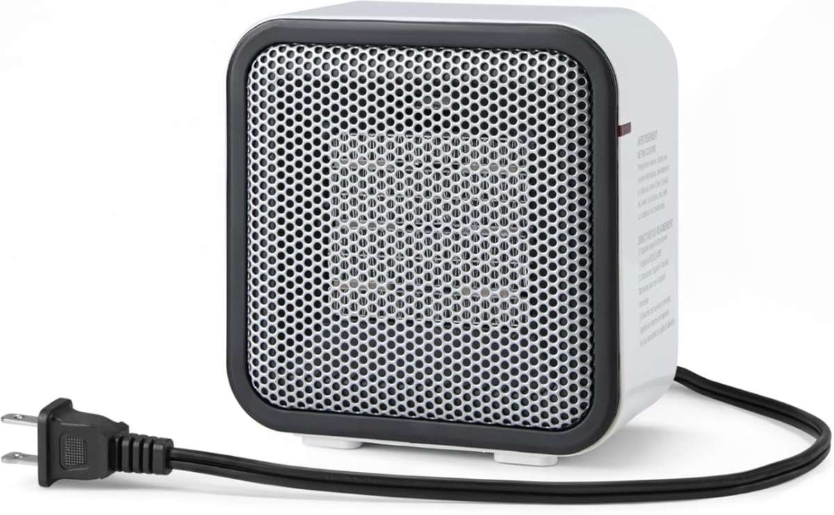 Amazon Basics Portable Mini Ceramic Heater: 500W, Tip-Over Protection,