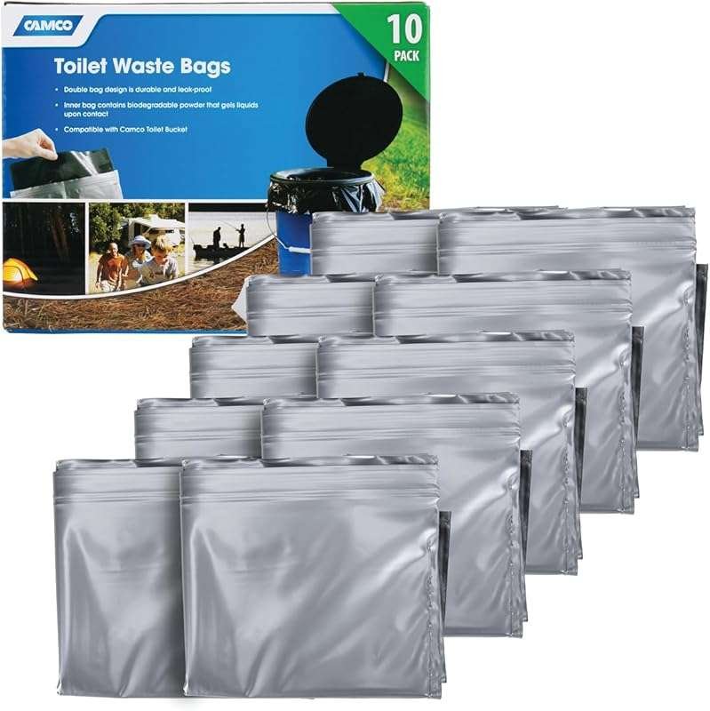 Camco Toilet Waste Bags with Biodegradable Powder - Leak Proof Double 