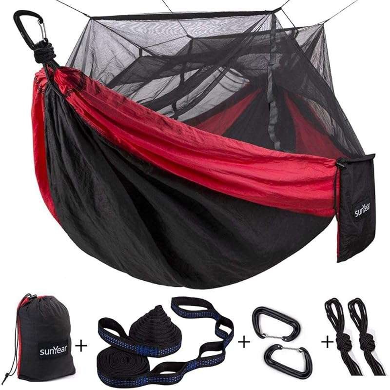 Sunyear 2 Person Camping Hammock with Mosquito Net, Straps for Hiking