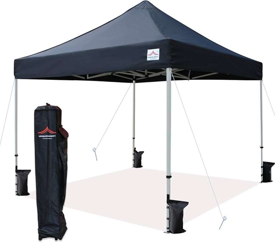 10x10 Black Commercial Pop Up Canopy Tent with Heavy Duty Roller Bag a