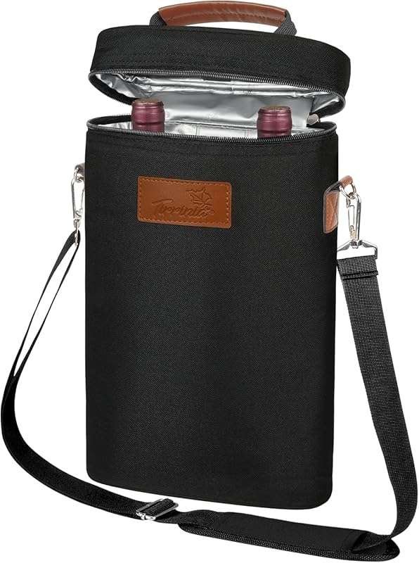 Tirrinia Insulated 2-Bottle Leakproof Wine Tote Carrier Bag for Travel