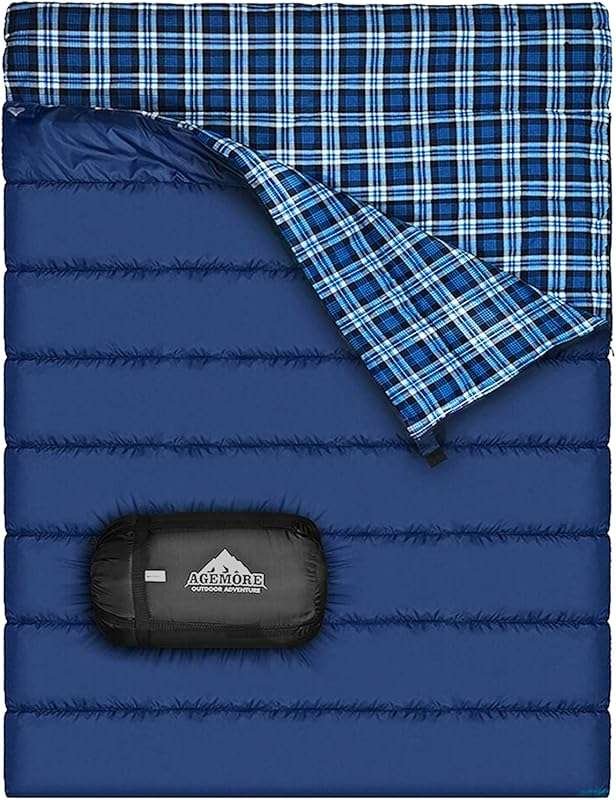 Agemore Queen Cotton Flannel Double Sleeping Bag - 2 Person Waterproof
