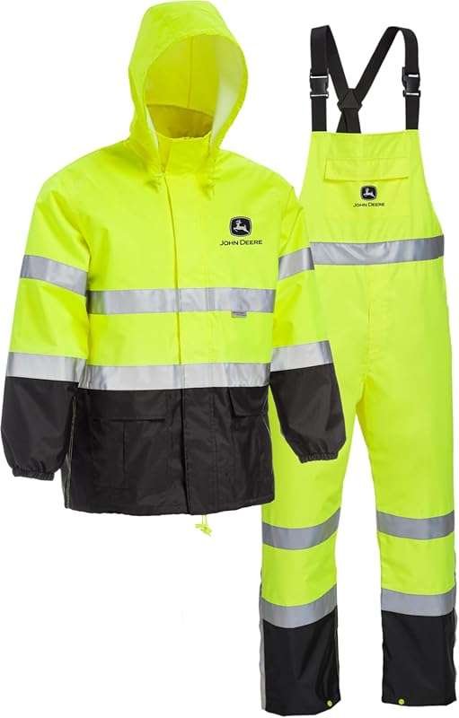 John Deere ANSI Class 3 Hi-Visibility Poly Oxford Rain Suit with PU Ba