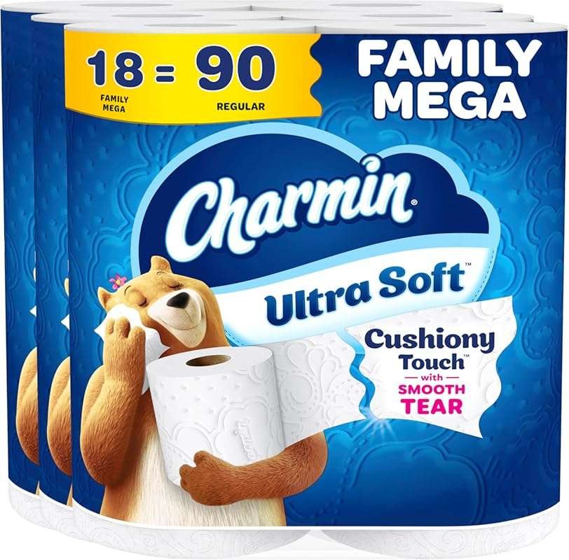 Charmin Ultra Soft 18 Family Mega Rolls: Cushiony Touch 2-Ply White To