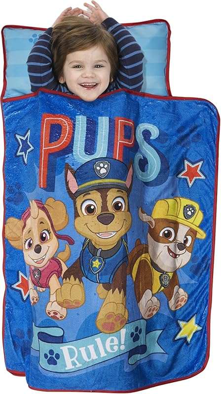 Paw Patrol Nap Mat Set with Built-in Pillow and Blanket for Daycare, S