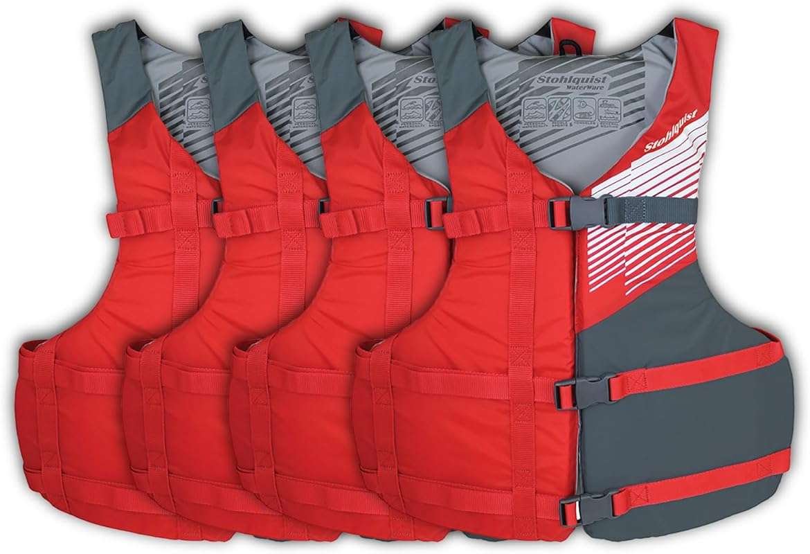 Stohlquist Universal Fit Adult Life Jacket PFD (4 Pack) for Water Spor