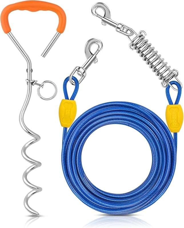 Petbobi 30ft Heavy Duty Dog Tie-Out Cable and 16in Stake for All Sizes