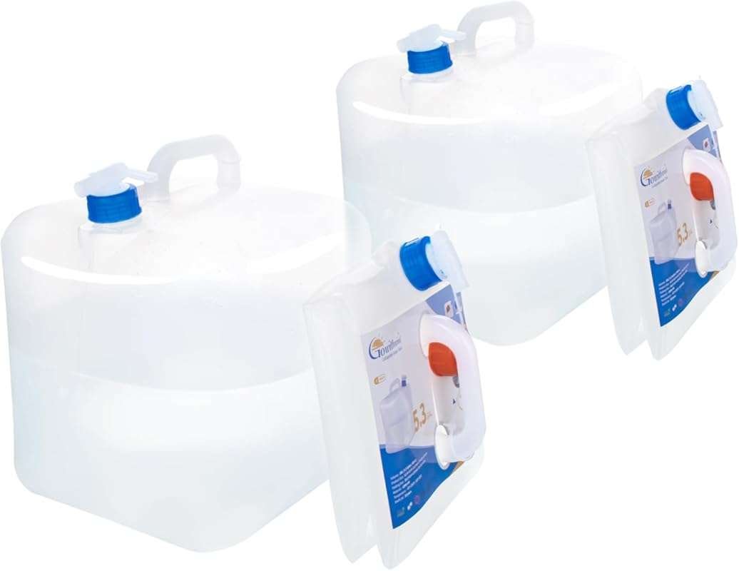 2 Pack 5.3 Gallon Collapsible Water Container Jug with Spigot for Camp