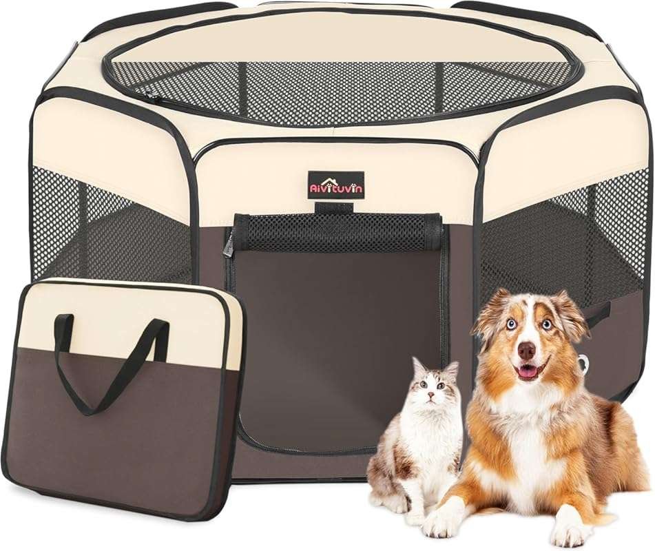 Aivituvin Dog Playpen, Foldable Pet Play Pens with Carrying Bag for Ca