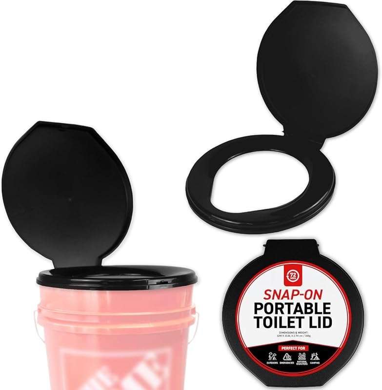 72 HRS Premium Portable Camping Toilet Seat for 5 Gallon Buckets - Eme