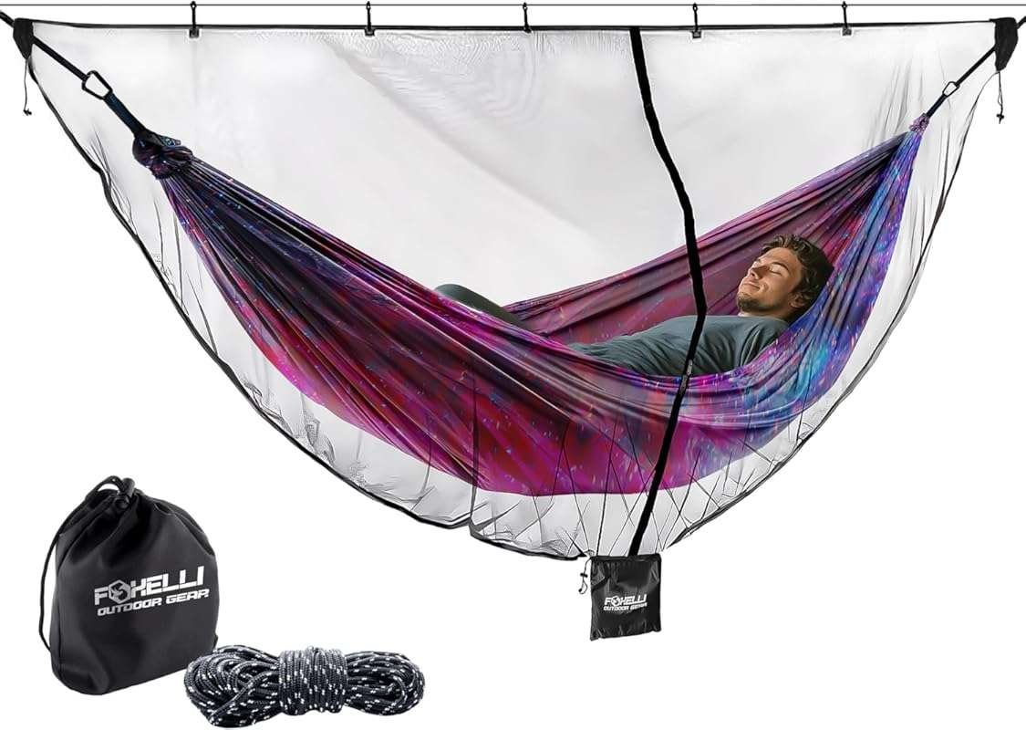 Foxelli XL Hammock Net – 12ft Portable Netting for Camping Hammocks, E