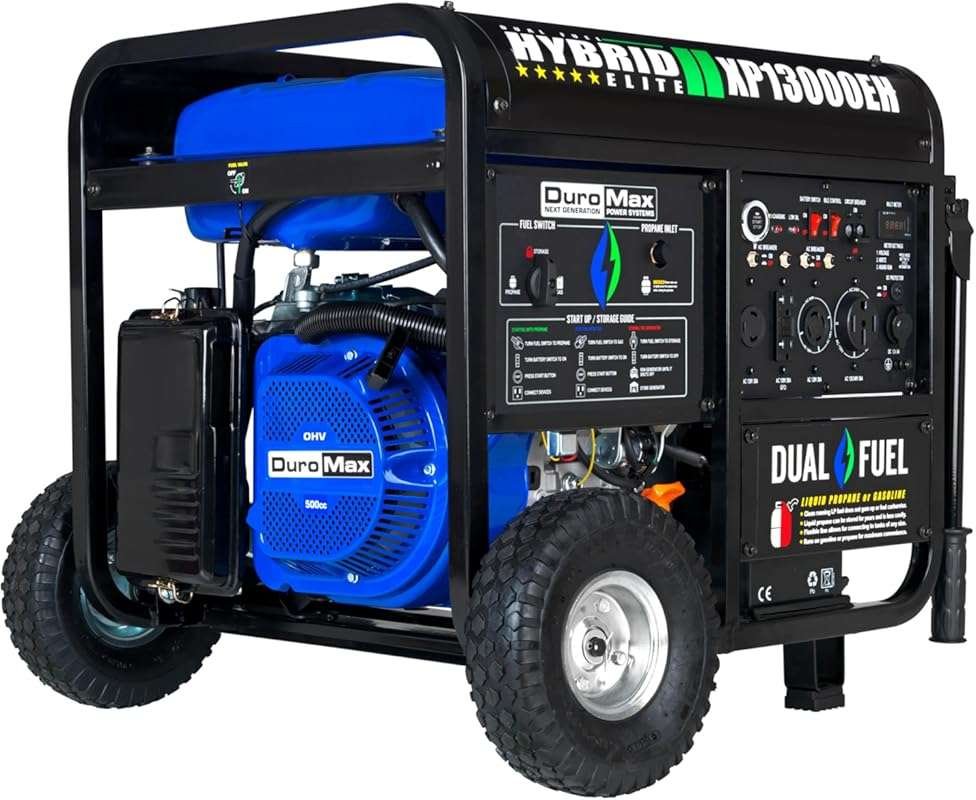 DuroMax XP13000EH 13,000W Dual Fuel Portable Generator, Electric Start