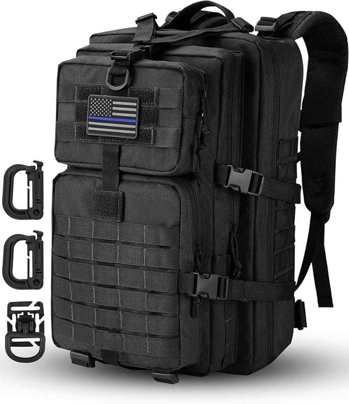 MOLLE Tactical Backpack for 3-Day Trips with USA Flag Patch and D-Ring